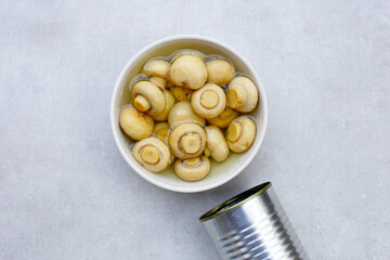 Champignon mushrooms in brine. Canned champignon mushrooms whole