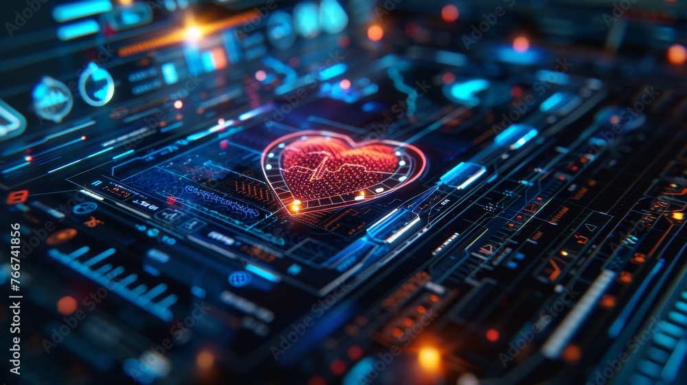 Aufkleber a close - up of a minimalist heart rate monitor screen displaying futuristic cardiac data and vital 