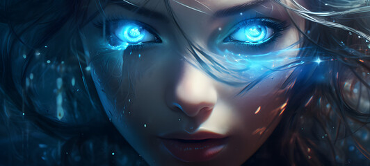 Heavenly third eye girl with blue eyes, ai generative