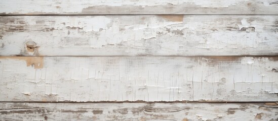 A detailed view of a weathered wooden wall showing signs of decay, with peeling paint and texture visible on the surface - obrazy, fototapety, plakaty