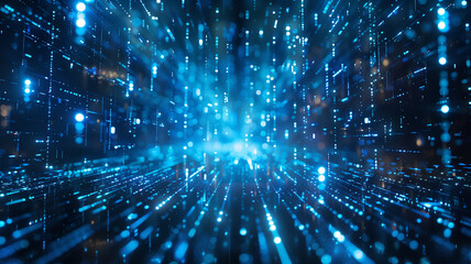 Futuristic big data information technology. Digital matrix background. High speed of light. Dynamic visualization.
