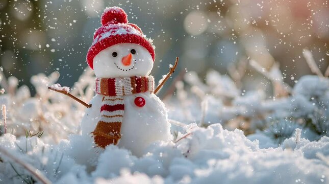 Joyful Snowscape: Experience the whimsical charm of a snowy winter landscape adorned with cheerful snowmen, where the pu Seamless looping 4k time-lapse virtual video animation background. Generated AI