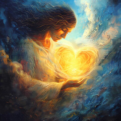 painting of a women holding a heart 