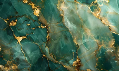 Deurstickers natural emerald green,gold marble texture pattern, Generative AI © simba kim