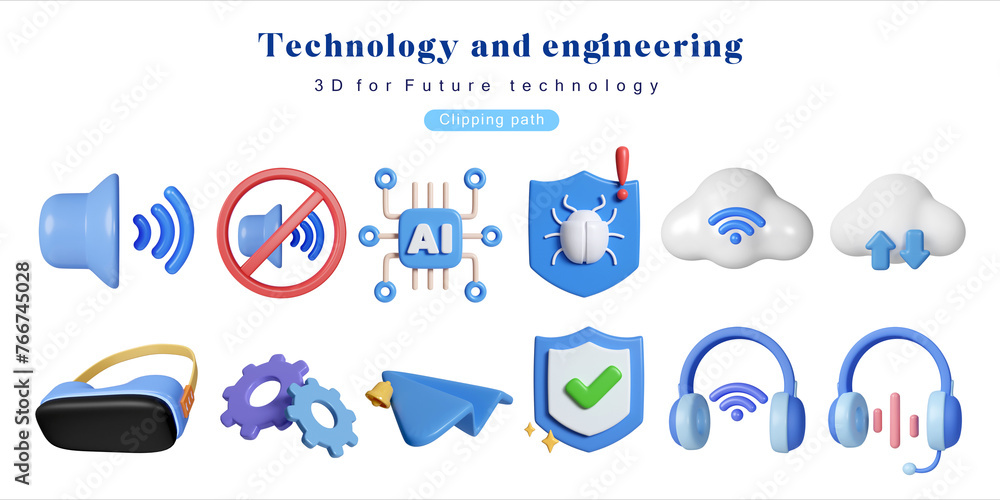 Poster 3d technology trend icon set micro chip robot arm smartphone ai brain web human network lock.ai robo