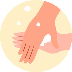 Wash hands procedure infographic:   rubs palm to palm