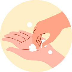 Wash hands procedure infographic:  scratch palm center thoroughly