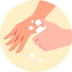 Wash hands procedure infographic: rub thumb thoroughly