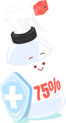 Concept drawing: Using 75% alcohol spray is protective shield to anti virus 