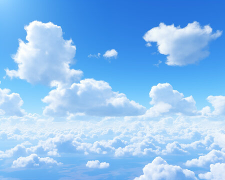 Beautiful clouds float like cotton in the sky. Can be used as a backdrop for presentations. Natural products, wallpapers, posters, postcards, brochures