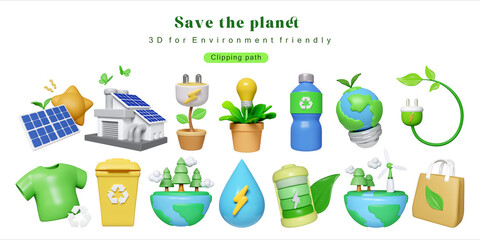 Eco Global Warming icon set Illustration Eco global warming icons for Environment protection, save the planet, for poster, web, social media post. 3D Illustration