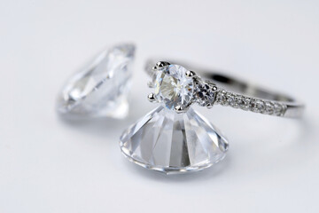 Wedding diamond rings on the white background