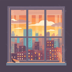 The window overlooking the city. Room in a flat style