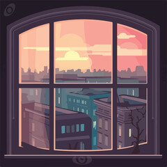 The window overlooking the city. Room in a flat style