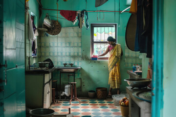 Indian Domestic Life - obrazy, fototapety, plakaty