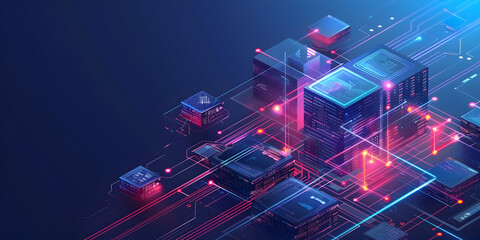 Isometric big data concept, database. Abstract technology background, Ecosystem Integration in Polygon Networks