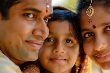 A captivating close-up of a young Indian family - obrazy, fototapety, plakaty