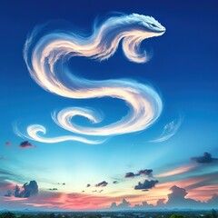 Lightly colored cloud sculpted into the shape of a snake anaconda in the clear blue sky - obrazy, fototapety, plakaty