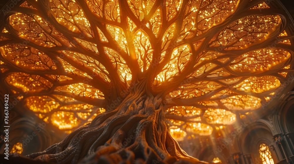 Poster the intricate patterns of the tree of life are illuminated by an otherworldly glow depicting the sup