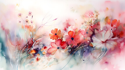 pink watercolor background with flowers garden