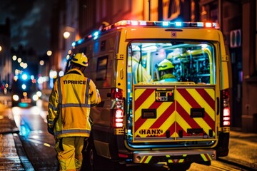 A paramedic team responding to an emergency medical call, providing critical care and life-saving interventions at the scene, Generative AI