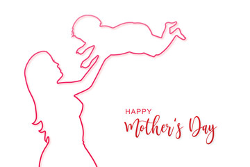 Beautiful mother and baby outline card design