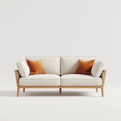Minimal sofa and pillows in white background,