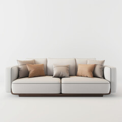 Minimal luxury sofa and pillows in white background
