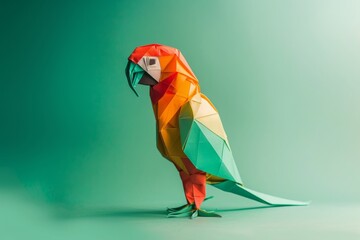 origami Parrot on pastel green background