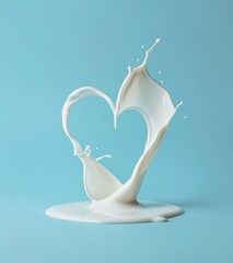 A heart made of milk splatters on a blue background
