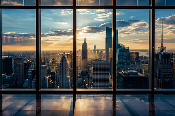 An office view with a beautiful city skyline - obrazy, fototapety, plakaty