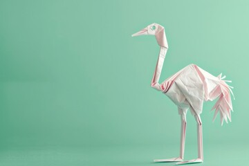 origami Ostrich on pastel green background