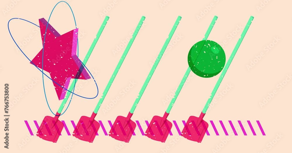 Poster risograph spade and speech bubble with geometric shapes animation. moving object in trendy riso grap