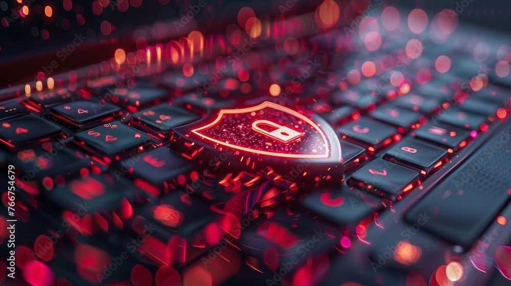 Aufkleber a conceptual image of a laptop with a shield and lock symbol, representing strong security measures 