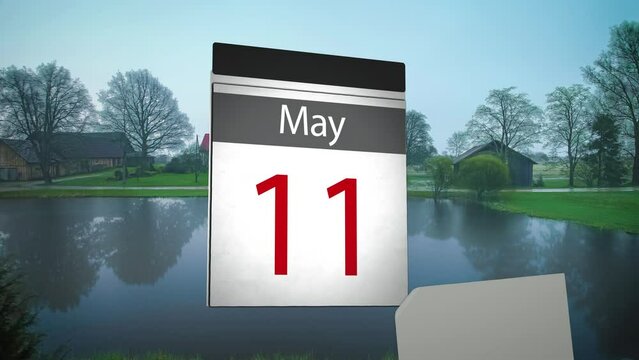 Realistic Calendar Changing Dates With Transitioning Seasons In Background. animation, timelapse