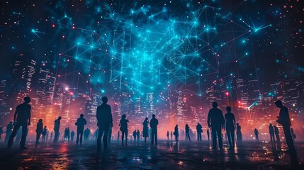 A conceptual image of a minimalist digital information hub with interactive touchscreens and real - time data feeds