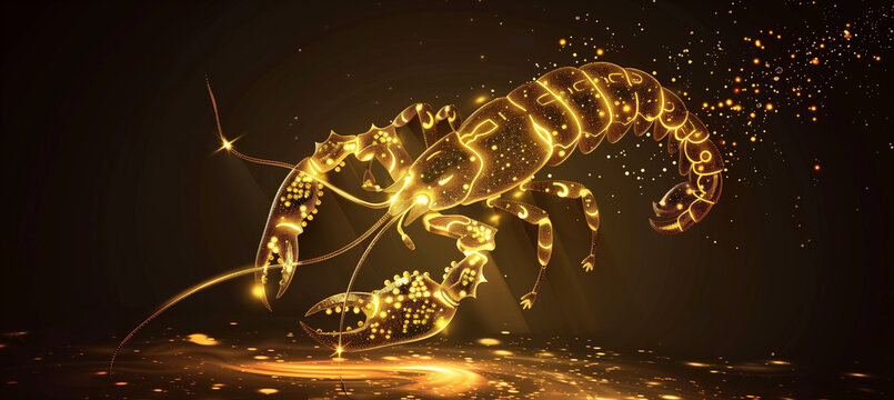 Shining golden scorpio zodiac sign on black background, illustration
