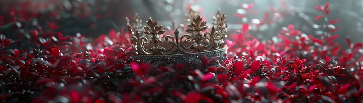 A rightful rulers crown lies abandoned in a sea of unkempt magenta vines