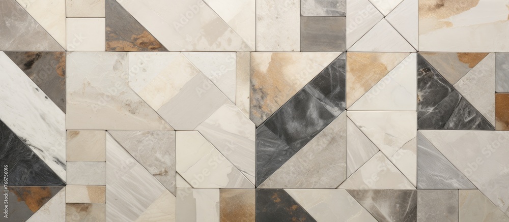 Aufkleber detailed view of a wall displaying an intricate arrangement of marble tiles in a beautiful pattern