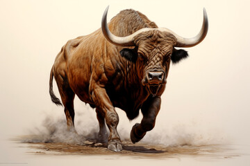 bull walking in natural habitat. Wildlife scene. Generative AI