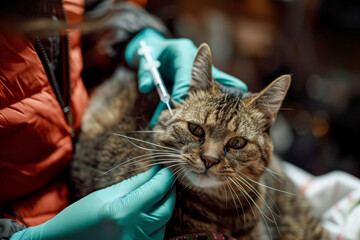 A cat is vaccinated with a Veterinarian Providing Care to a cat. Generative ai - obrazy, fototapety, plakaty