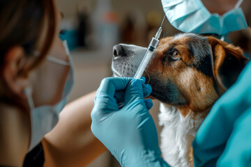 A dog is vaccinated with a Veterinarian Providing Care to a Dog. Generative ai - obrazy, fototapety, plakaty