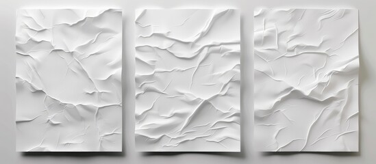 Set of isolated blank templates for wall paper posters with a wrinkled effect caused by glue.