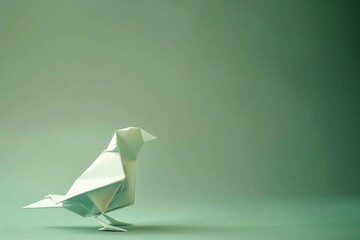 origami Bird on pastel green background