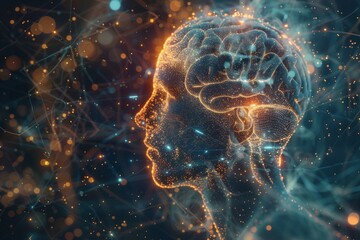 enlightened mind: glowing neurons in human brain