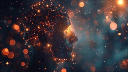 enlightened mind: glowing neurons in human brain - obrazy, fototapety, plakaty