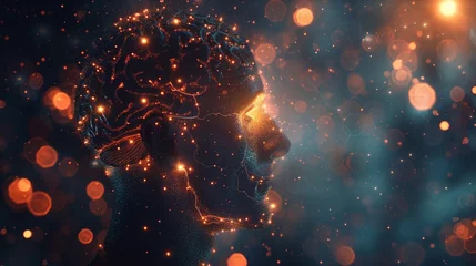 Fotobehang enlightened mind: glowing neurons in human brain © tigerheart