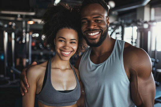 Athletic couple smiling in gym