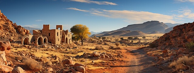 Ruins of an old house in Wadi Rum desert,
