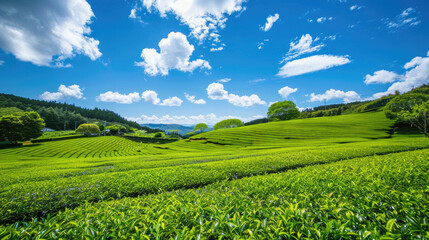 Fototapeta na wymiar A vast expanse of lush green tea plants